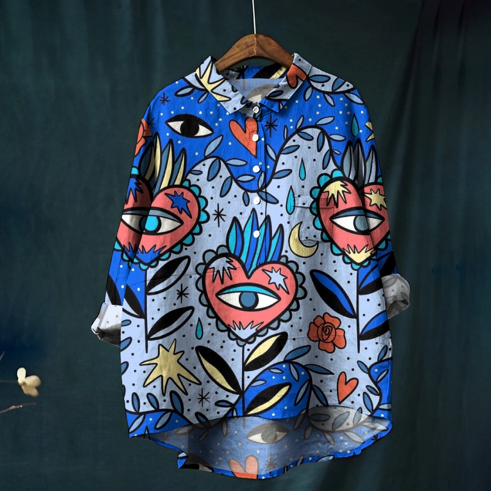 Women's Abstract Art Eye Flowers Printed Casual Shirt