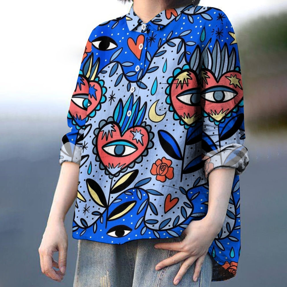 Women's Abstract Art Eye Flowers Printed Casual Shirt