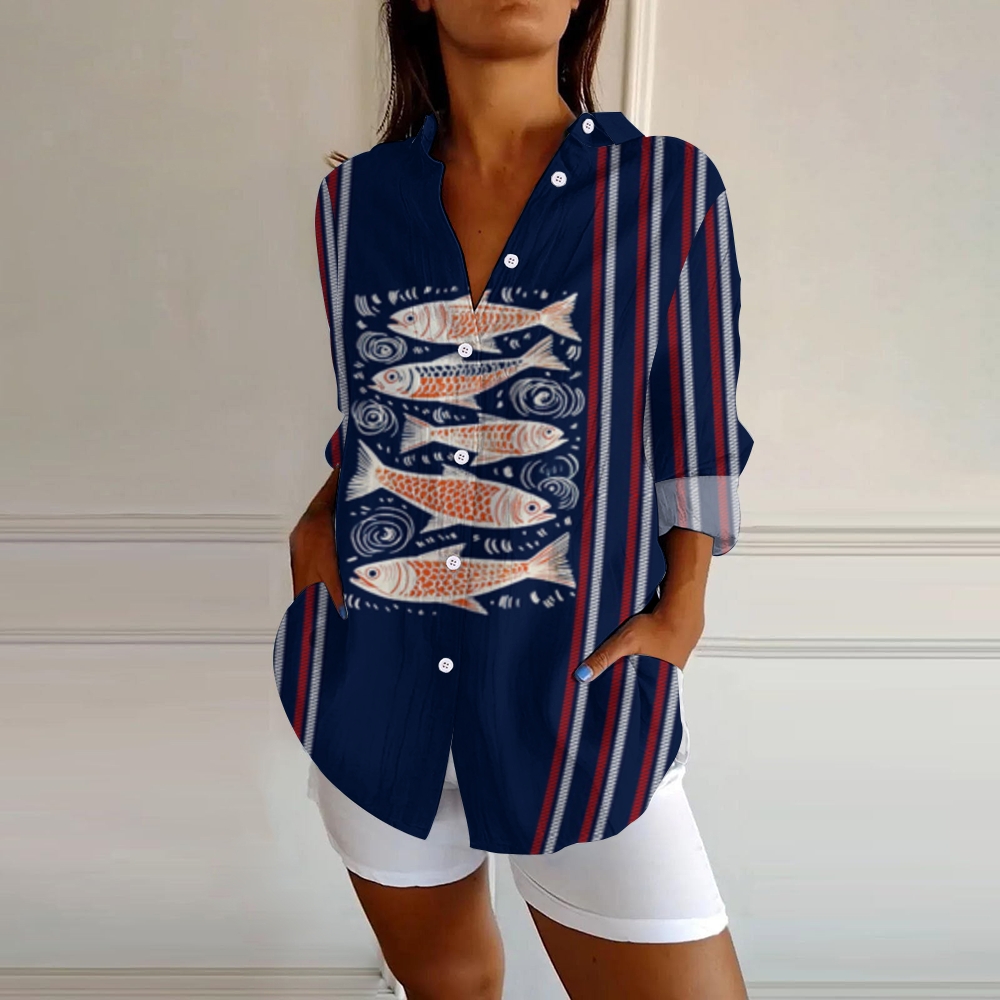 Printed Lapel Button-Down Shirt