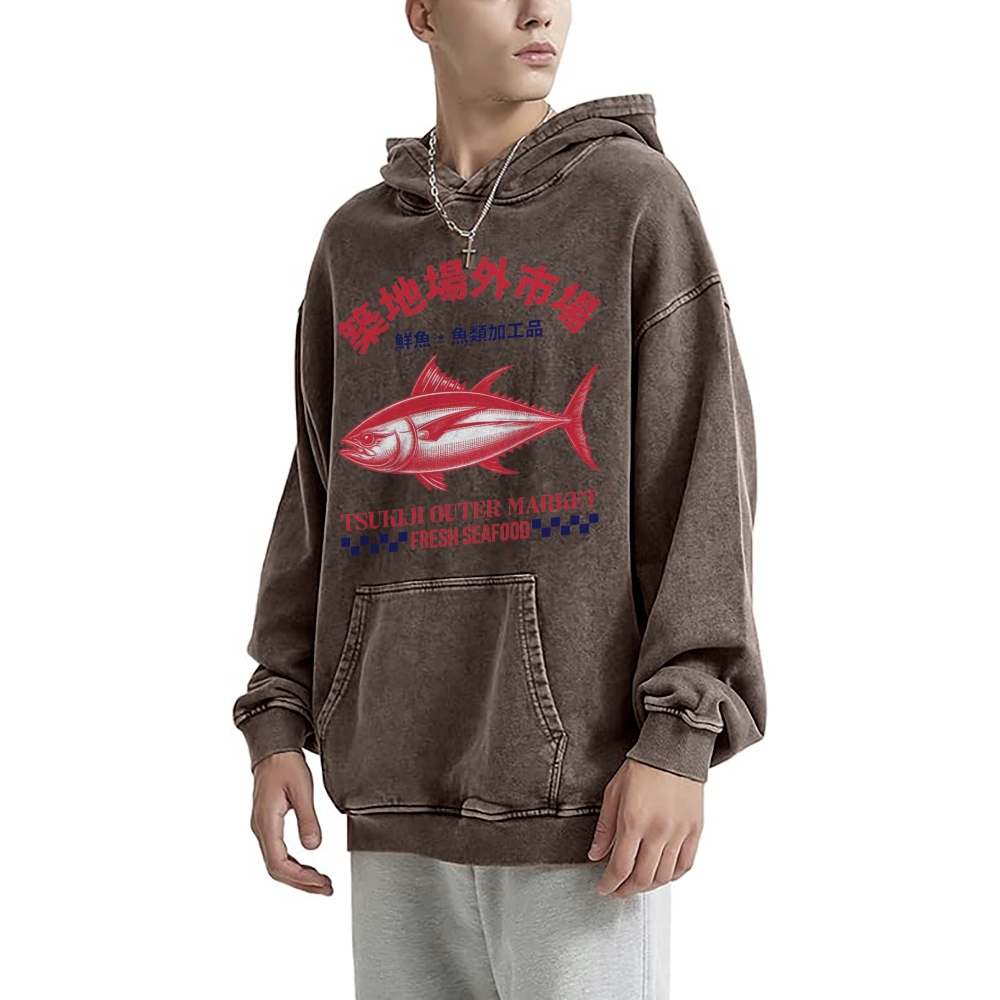 Unisex TSUKIJI FISH MARKET Print Hoodies 2410007824