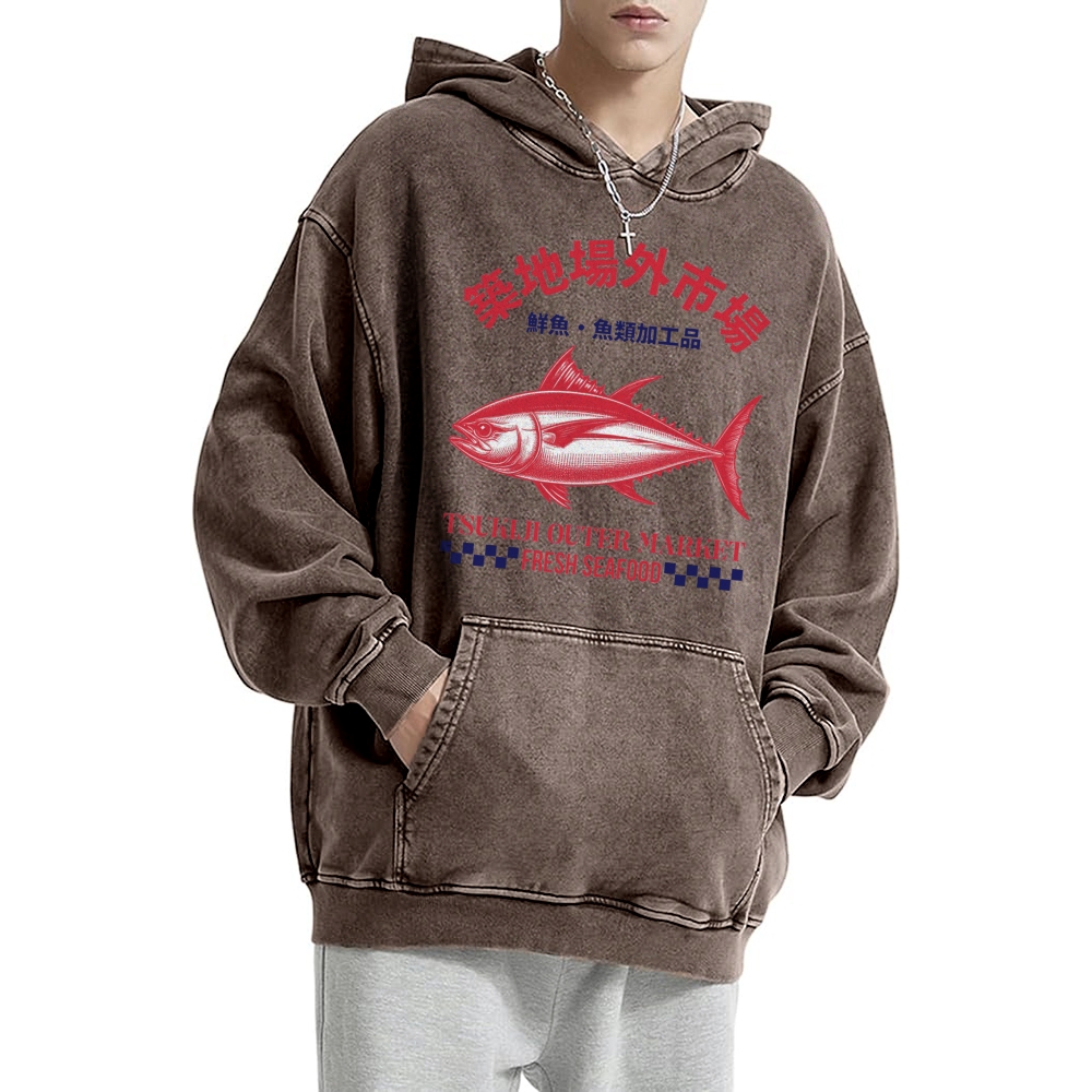 Unisex TSUKIJI FISH MARKET Print Hoodies 2410007824