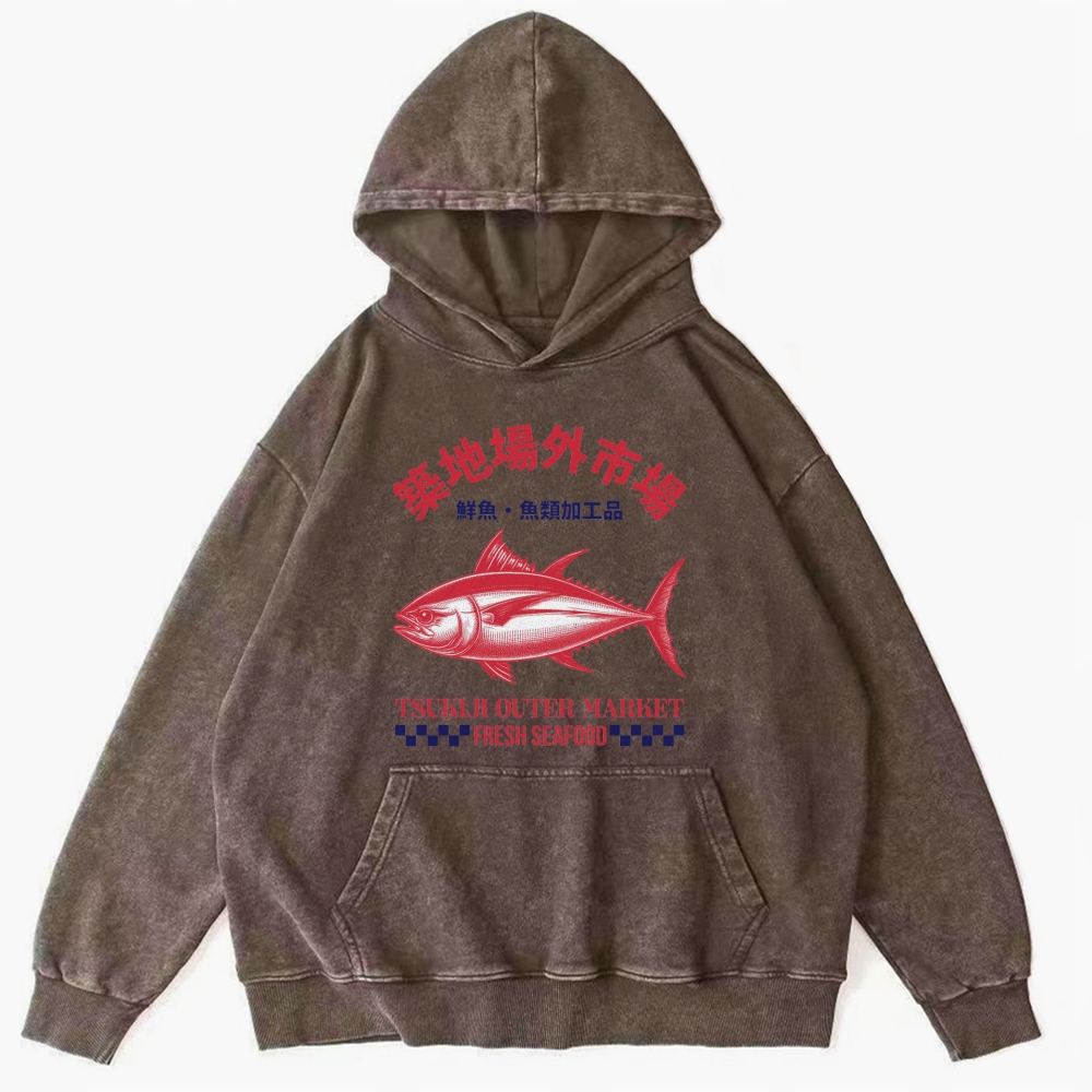 Unisex TSUKIJI FISH MARKET Print Hoodies 2410007824