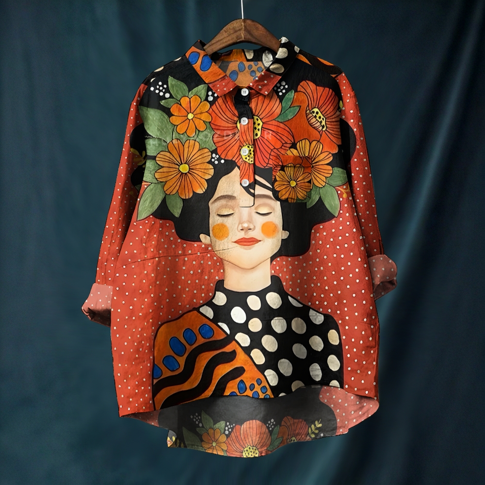 Women's Artistic Portrait Printed Casual Long Sleeve Shirt