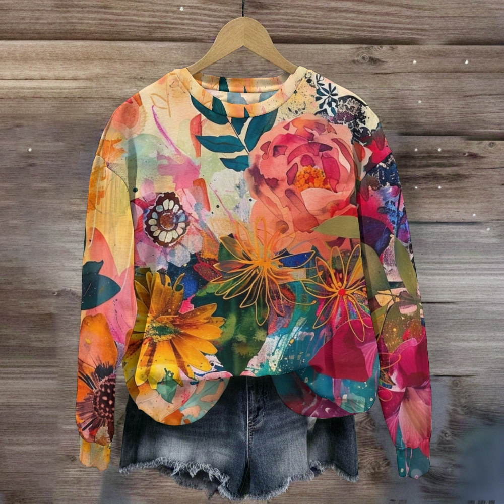 Hippie Art Colorful Flowers Casual Sweatshirt