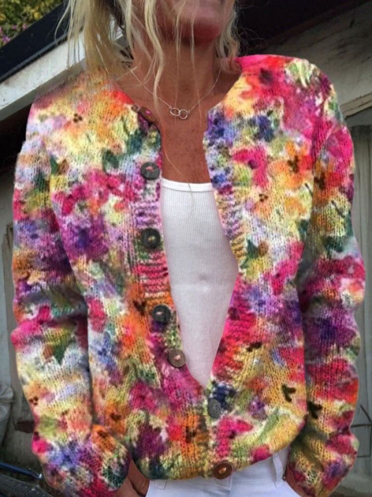 Maple Leaf Autumn Art Print Buttoned Cardigan Sweater