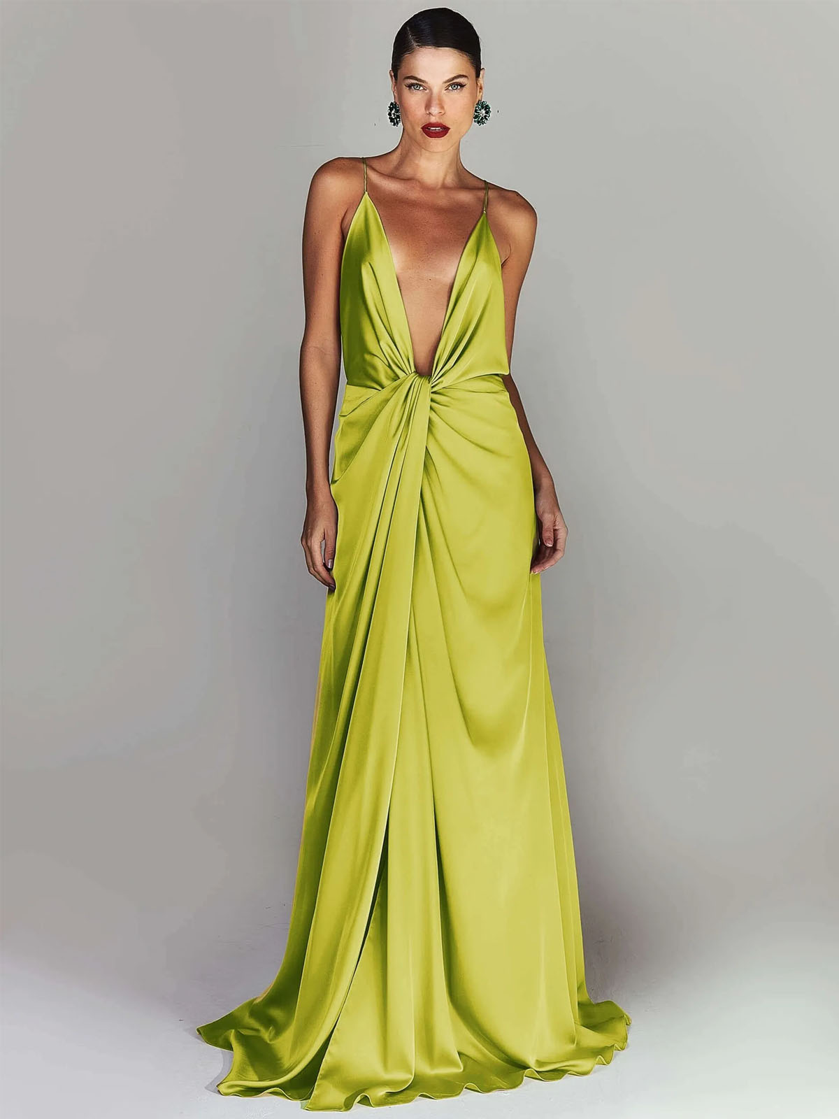 Long Satin Party Dress With Neckline