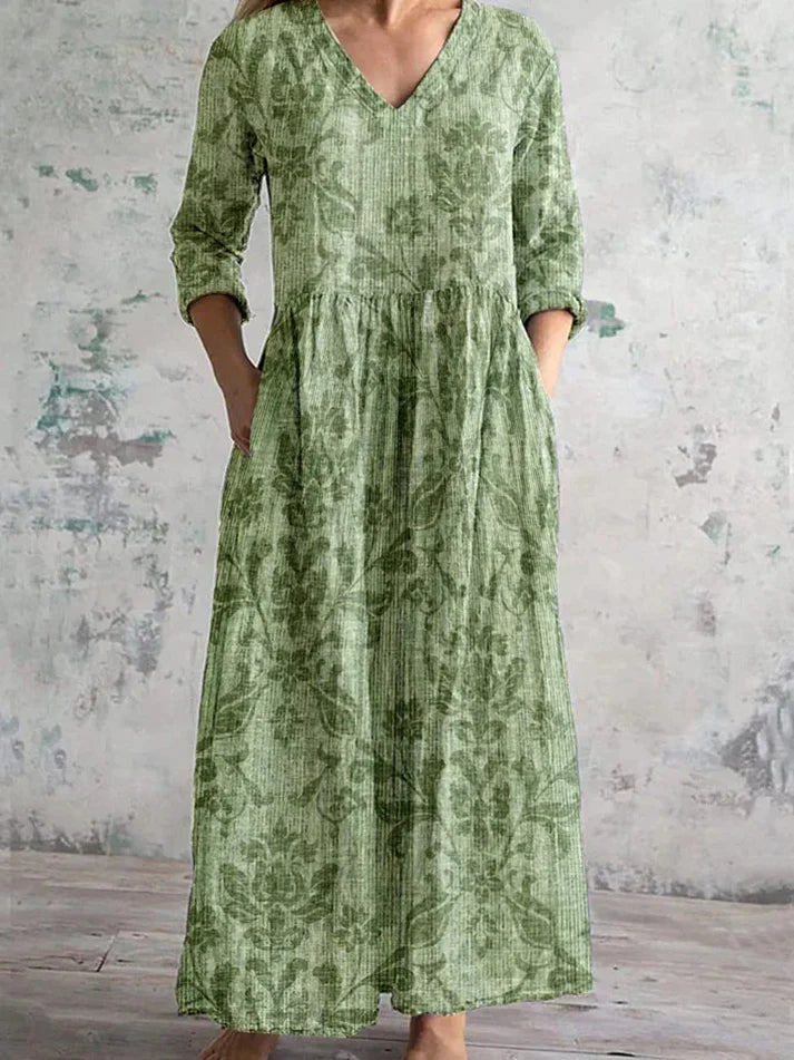 Women's Elegant Simple Dress with Floral V-Neck