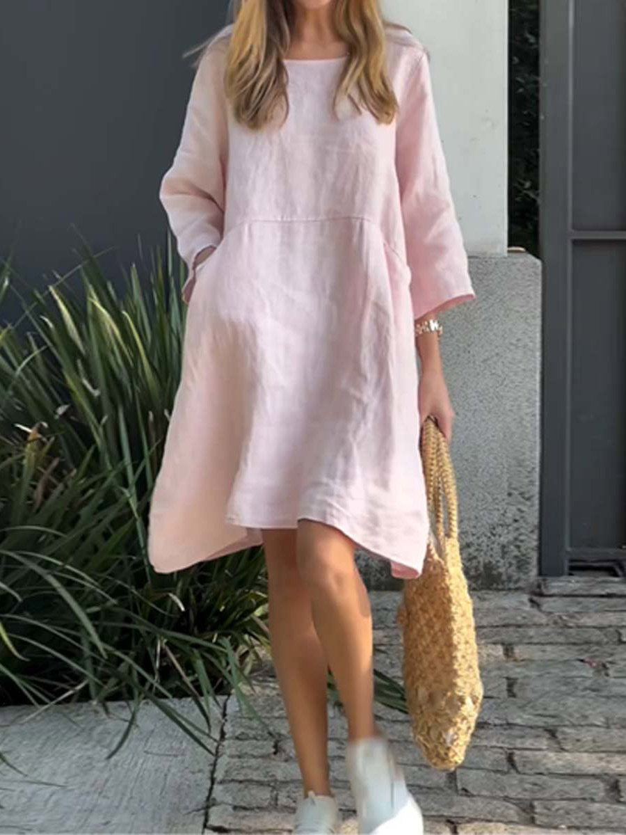 Women Casual solid color cotton and linen dress