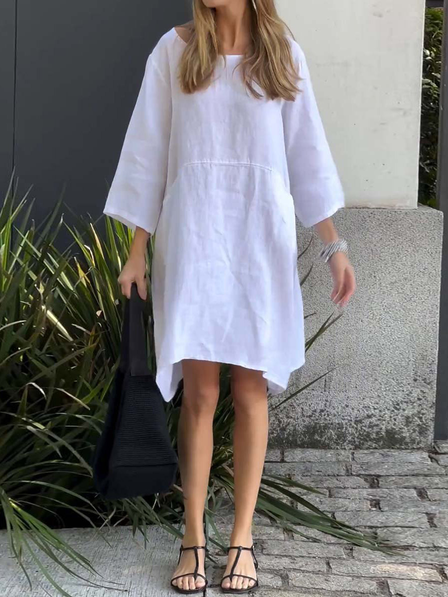 Women Casual solid color cotton and linen dress