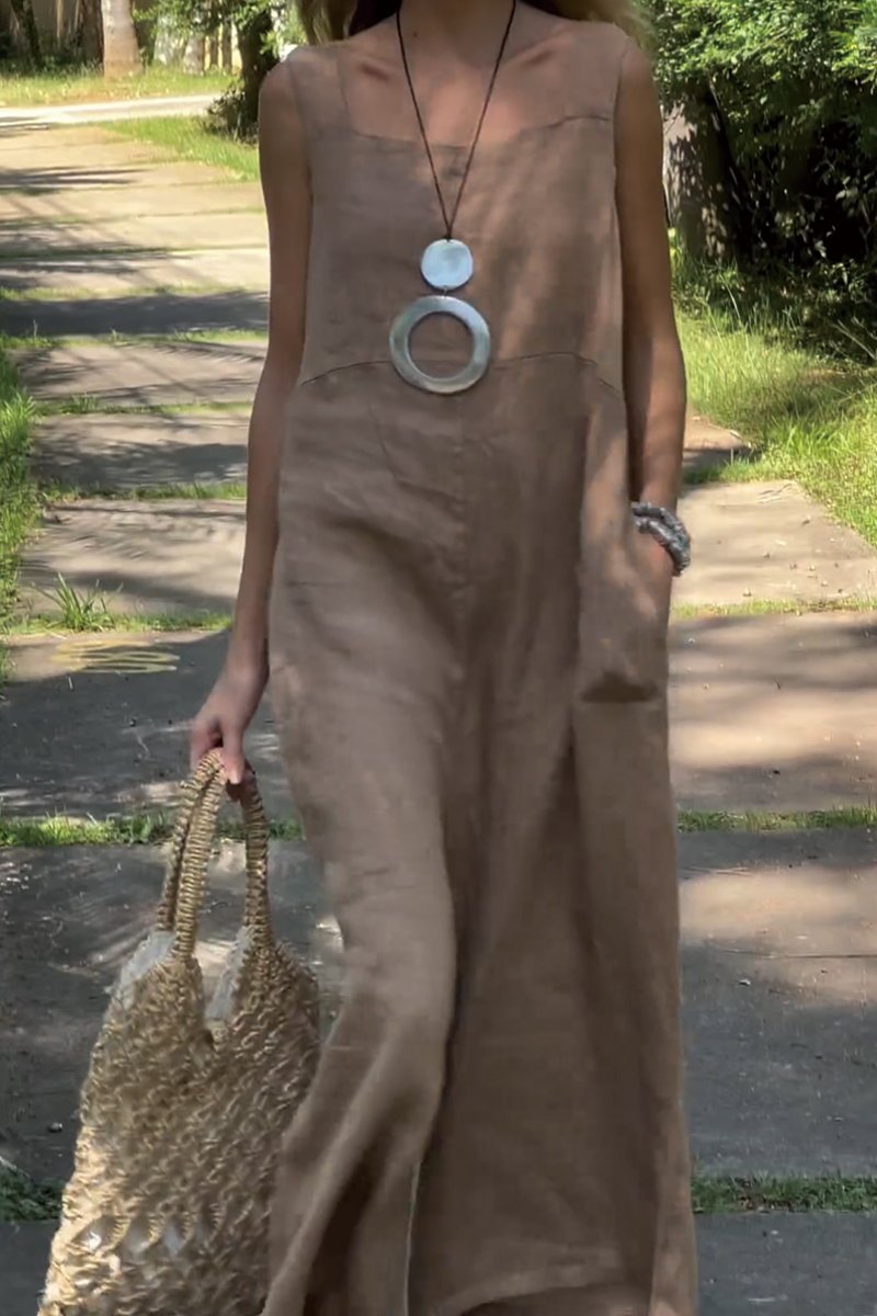 Solid Color Cotton and Linen Loose Jumpsuit