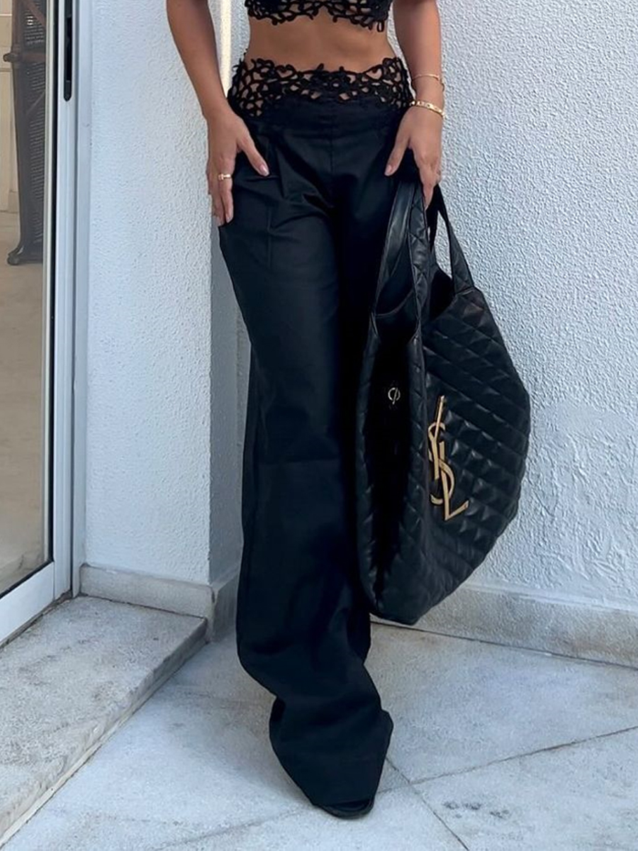 Plain Lace Patchwork Bikini And Skirt