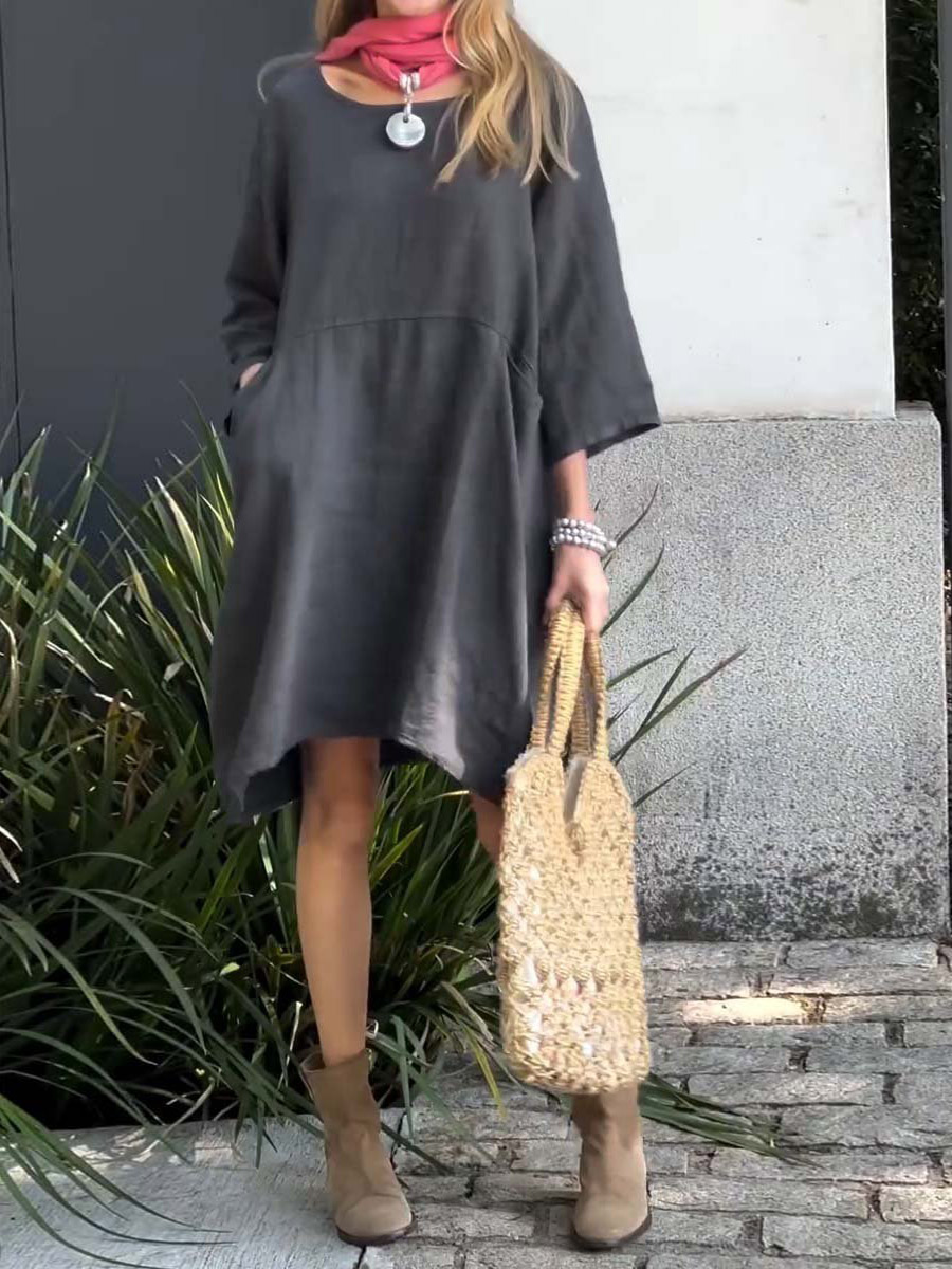 Women Casual solid color cotton and linen dress