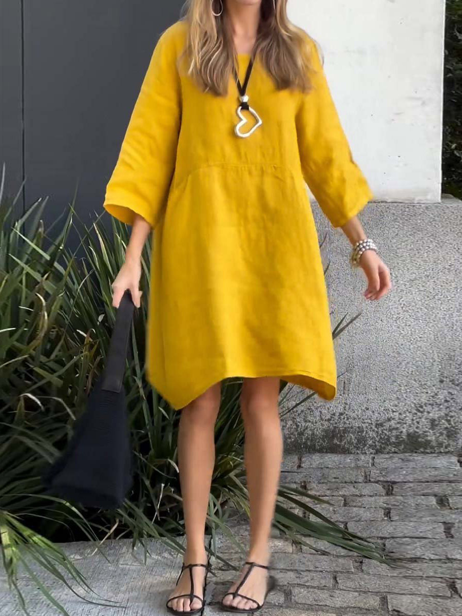 Women Casual solid color cotton and linen dress