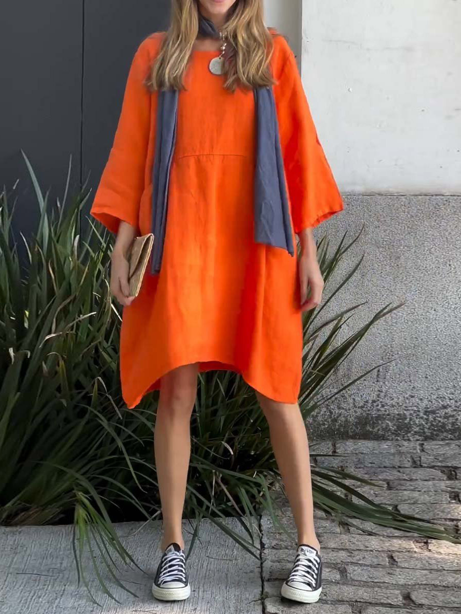Women Casual solid color cotton and linen dress