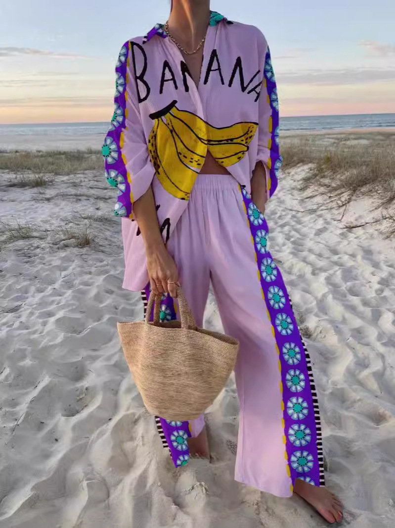 Funny Banana Print Two Piece Set