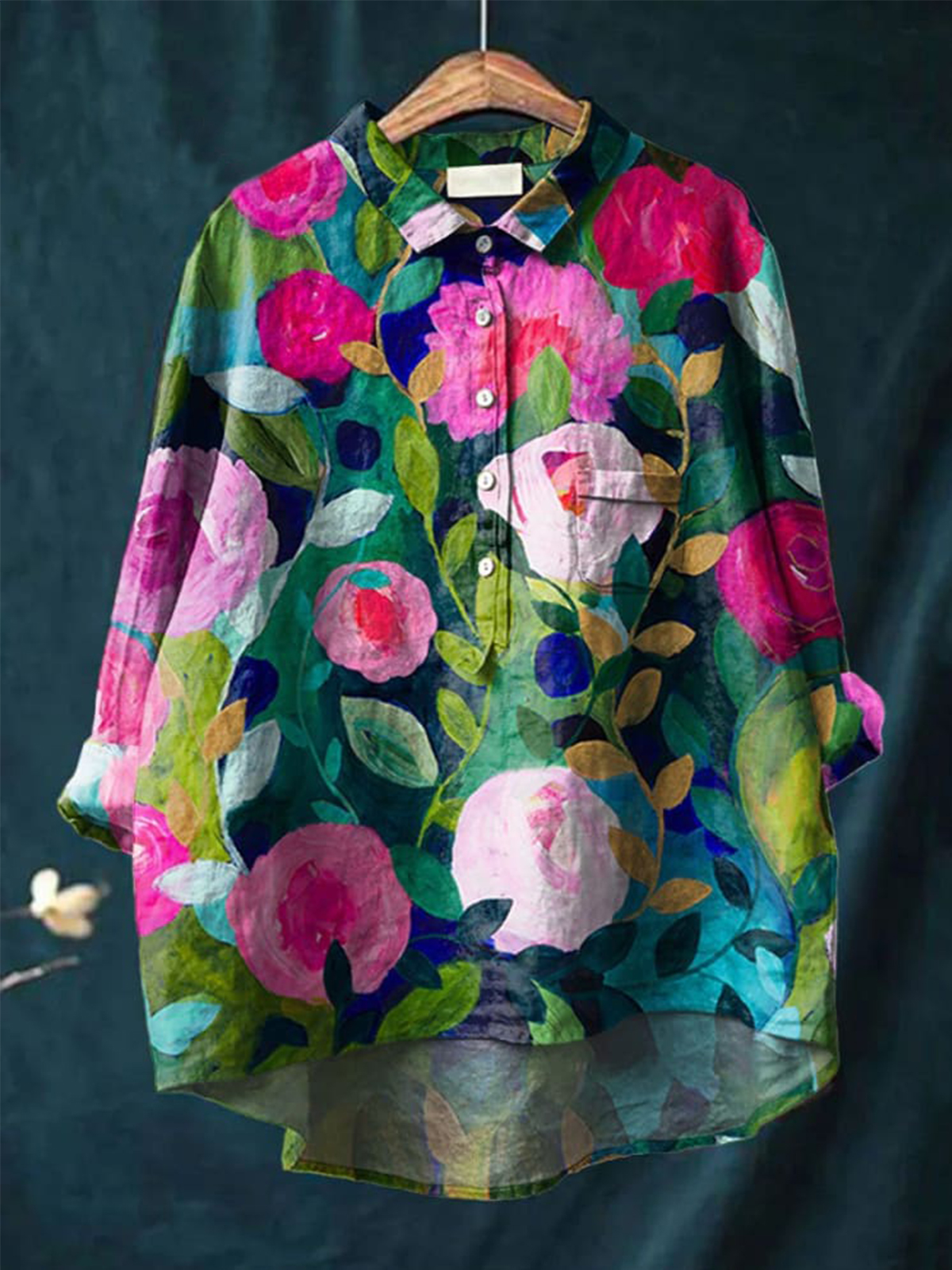 Women's Flower Print Casual Cotton And Linen Shirt