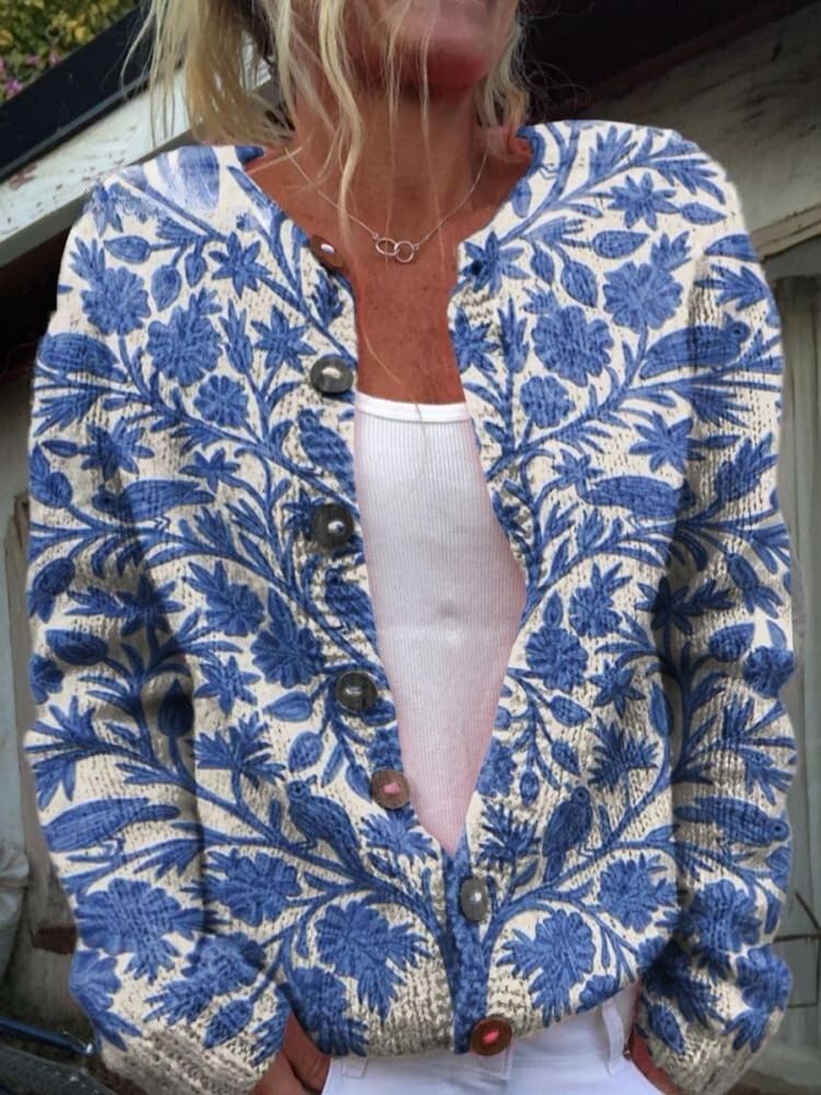 Maple Leaf Autumn Art Print Buttoned Cardigan Sweater