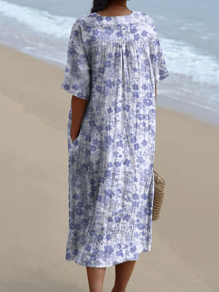 Ditsy Small Spring Floral Seamless Repeat Pattern Printed Women's Flowy Dress