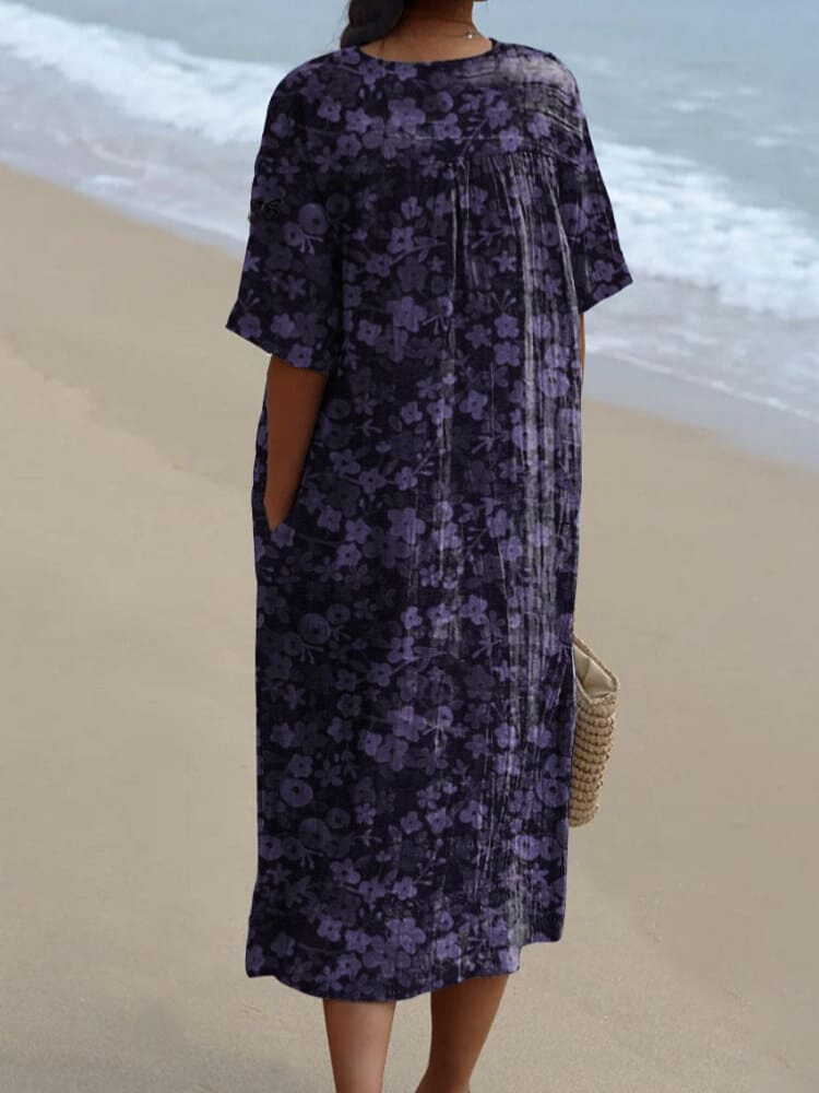 Ditsy Small Spring Floral Seamless Repeat Pattern Printed Women's Flowy Dress