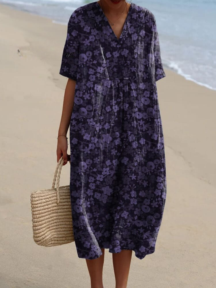 Ditsy Small Spring Floral Seamless Repeat Pattern Printed Women's Flowy Dress