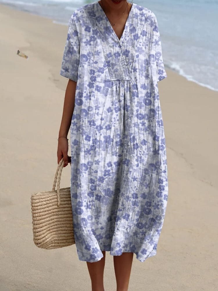 Ditsy Small Spring Floral Seamless Repeat Pattern Printed Women's Flowy Dress