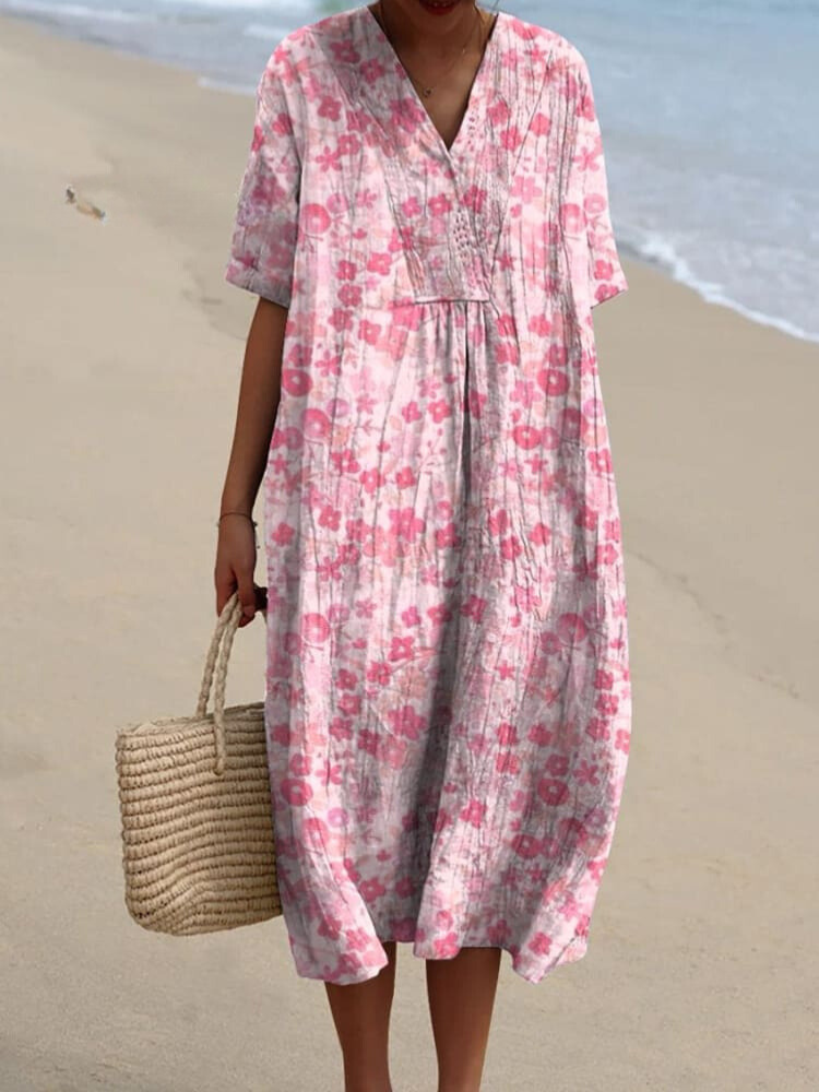 Ditsy Small Spring Floral Seamless Repeat Pattern Printed Women's Flowy Dress