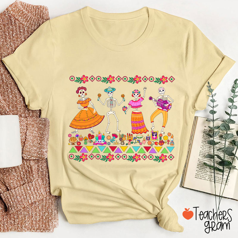 Dancing Skeleton Dia De Los Muertos Spanish Teacher T-Shirt