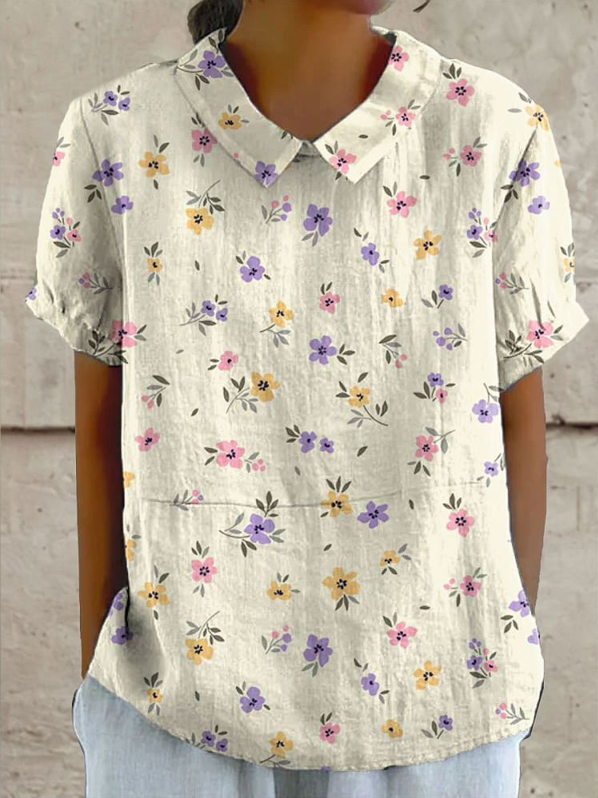 Women's Vintage Flower Print Casual Cotton And Linen Shirt
