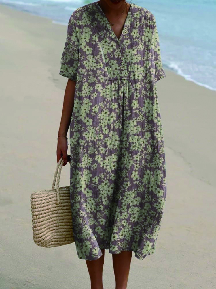 Women's Vintage Floral Art Print Casual Flowy Dress