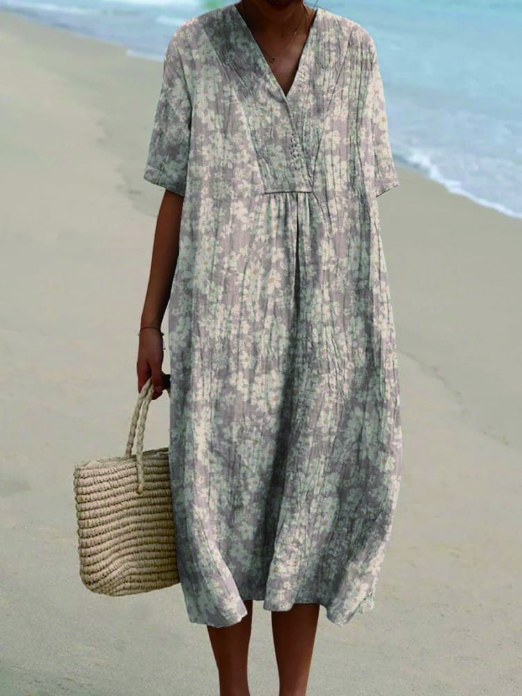 Women's Vintage Floral Art Print Casual Flowy Dress