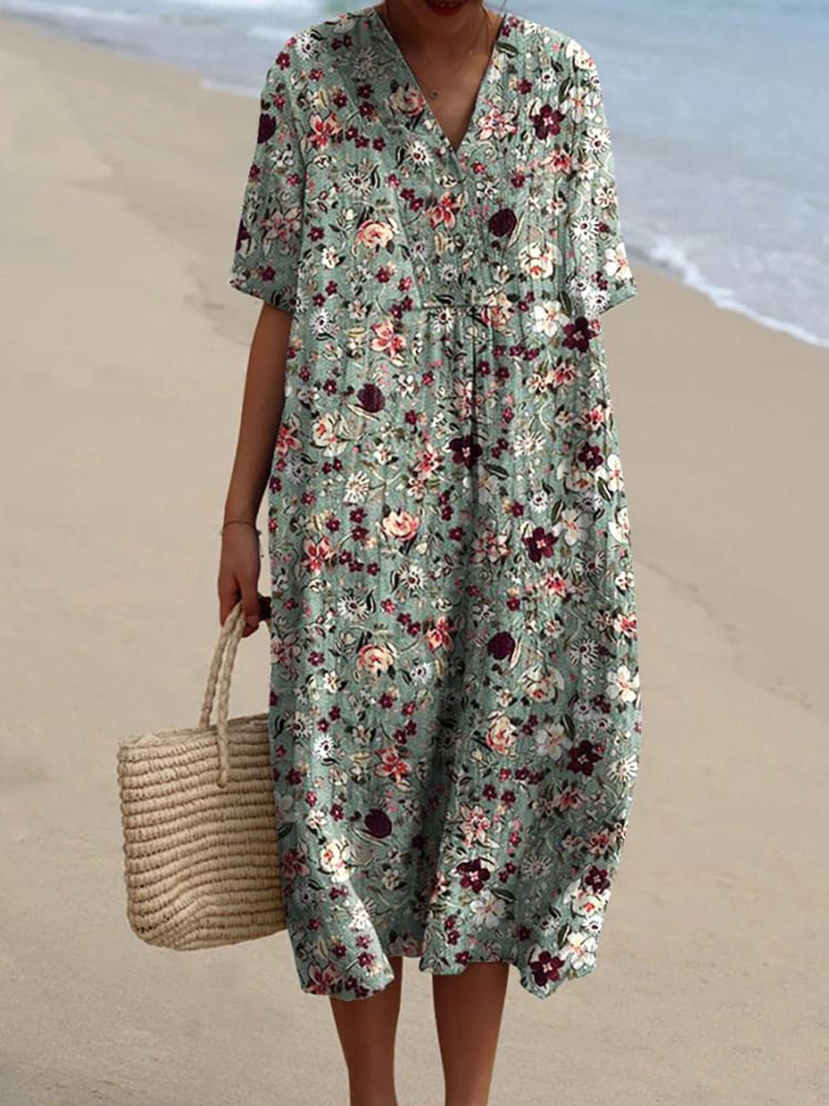 Midnight Small Spring Floral Pattern Printed Women's Flowy Dress