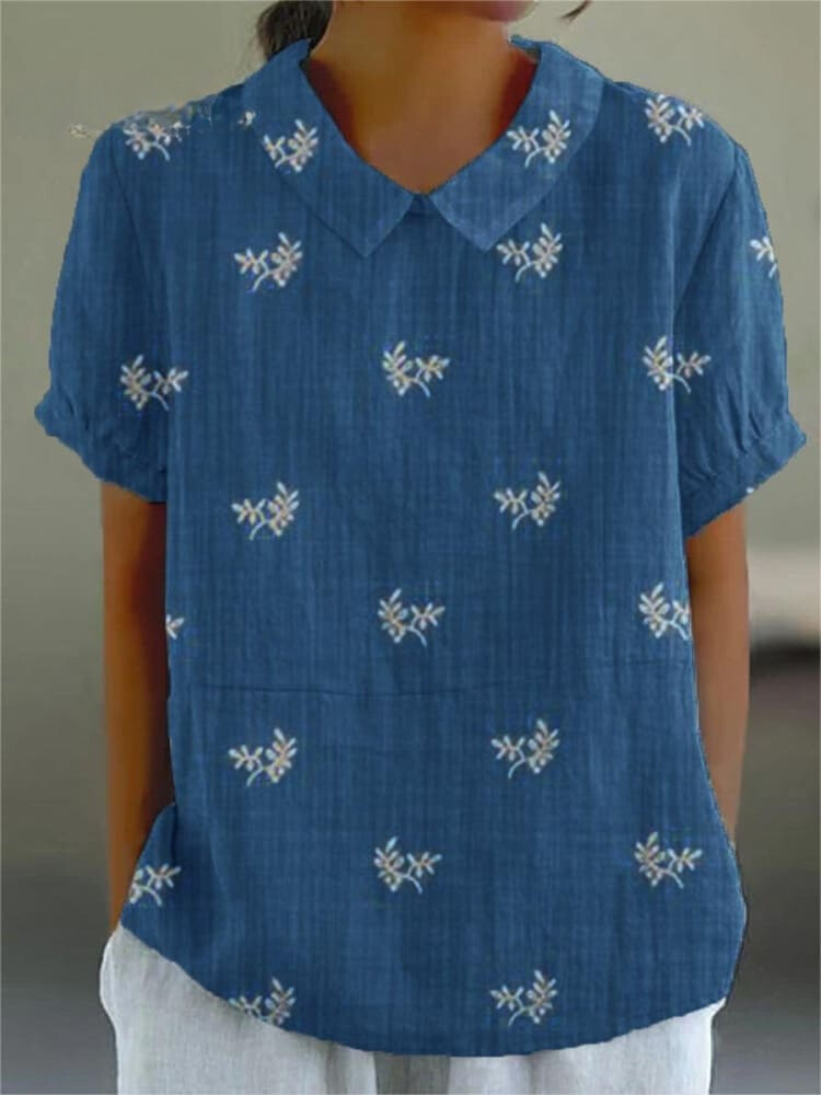 Women's Flowers And Leaves Casual Cotton And Linen Shirt
