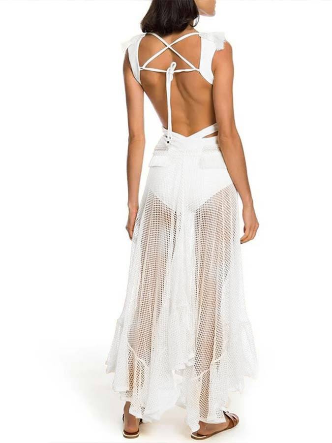 V Neck Tassel Cut Out One Piece Swimsuit1