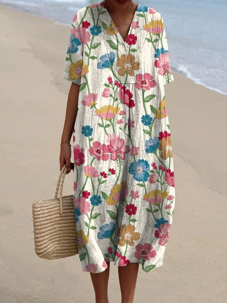 Women's Lovely Floral Art Print Casual Flowy Dress