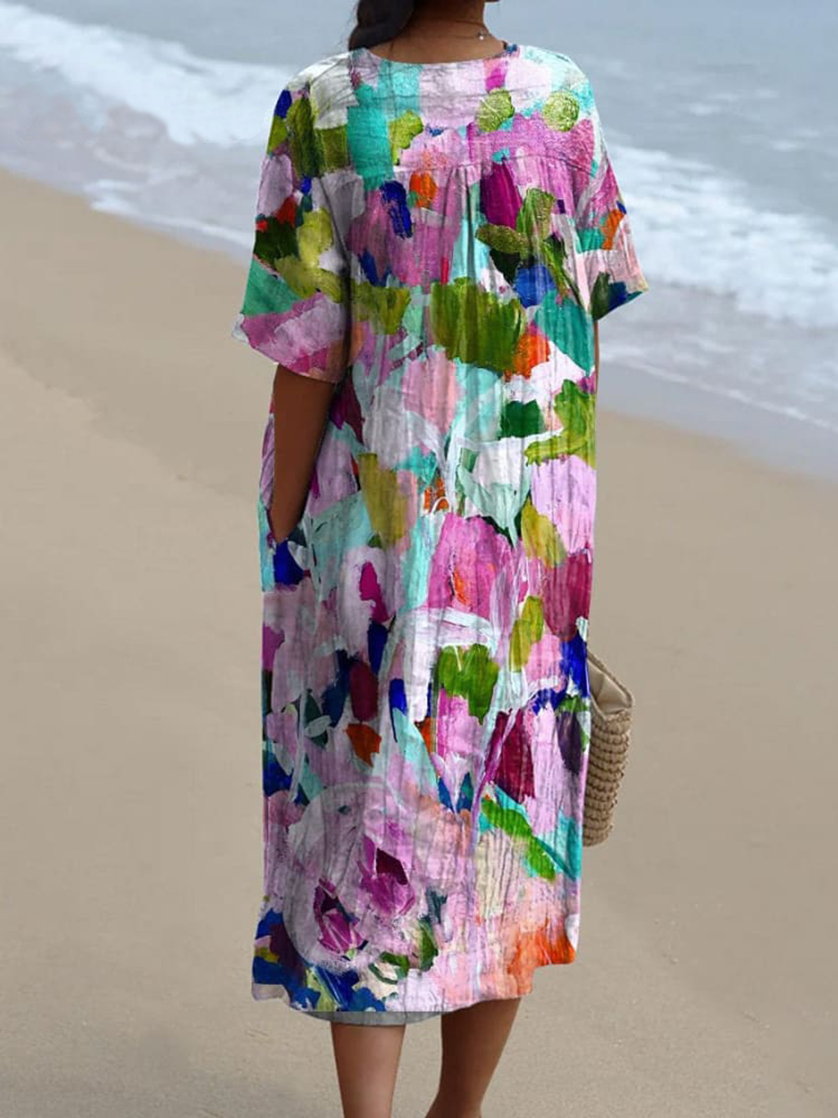 Oil Painting Abstract Floral Garden Printed Women's Flowy Dress
