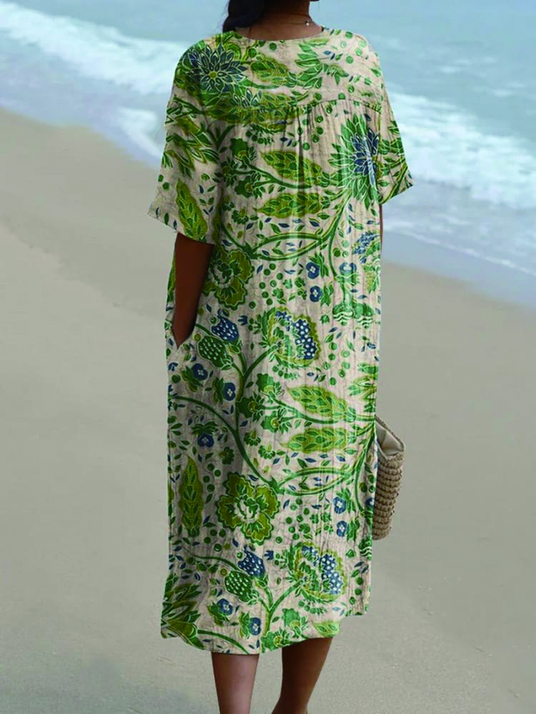 Women's Retro Flower Art Print  Casual Dress