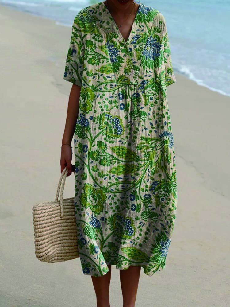 Women's Retro Flower Art Print  Casual Dress