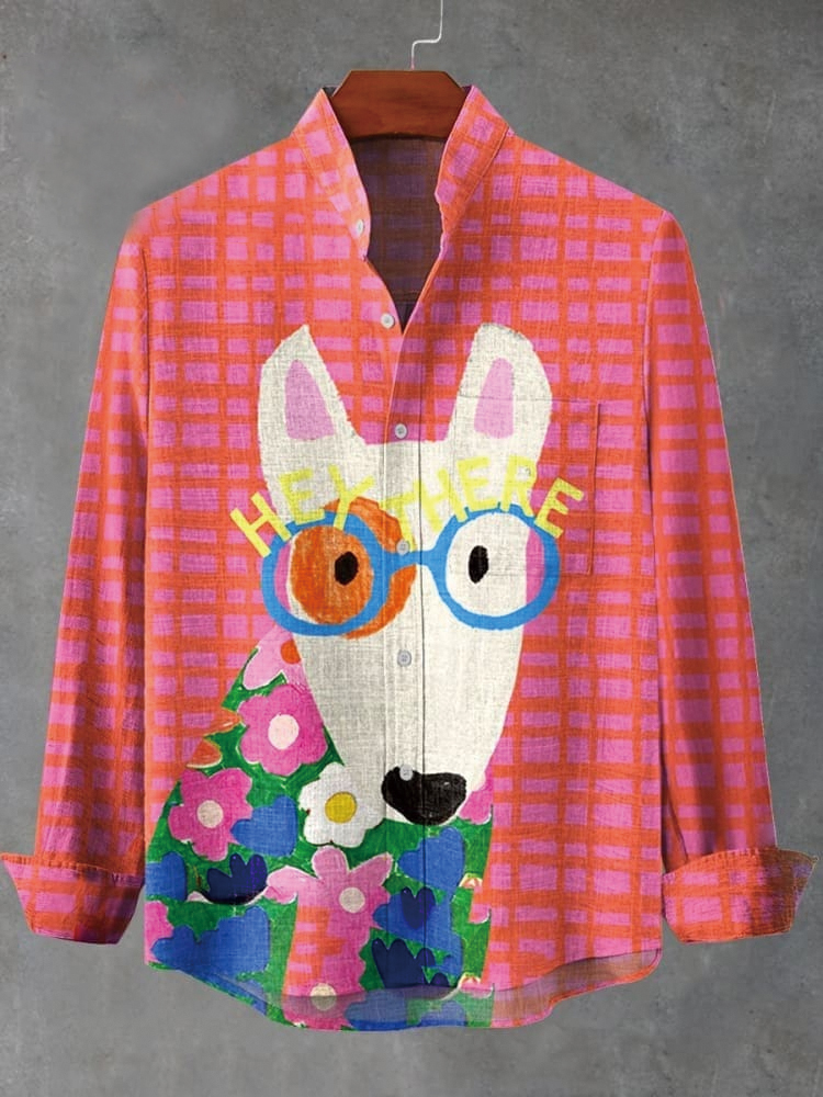 Women's Dog  Art Print Casual Cotton And Linen Shirt