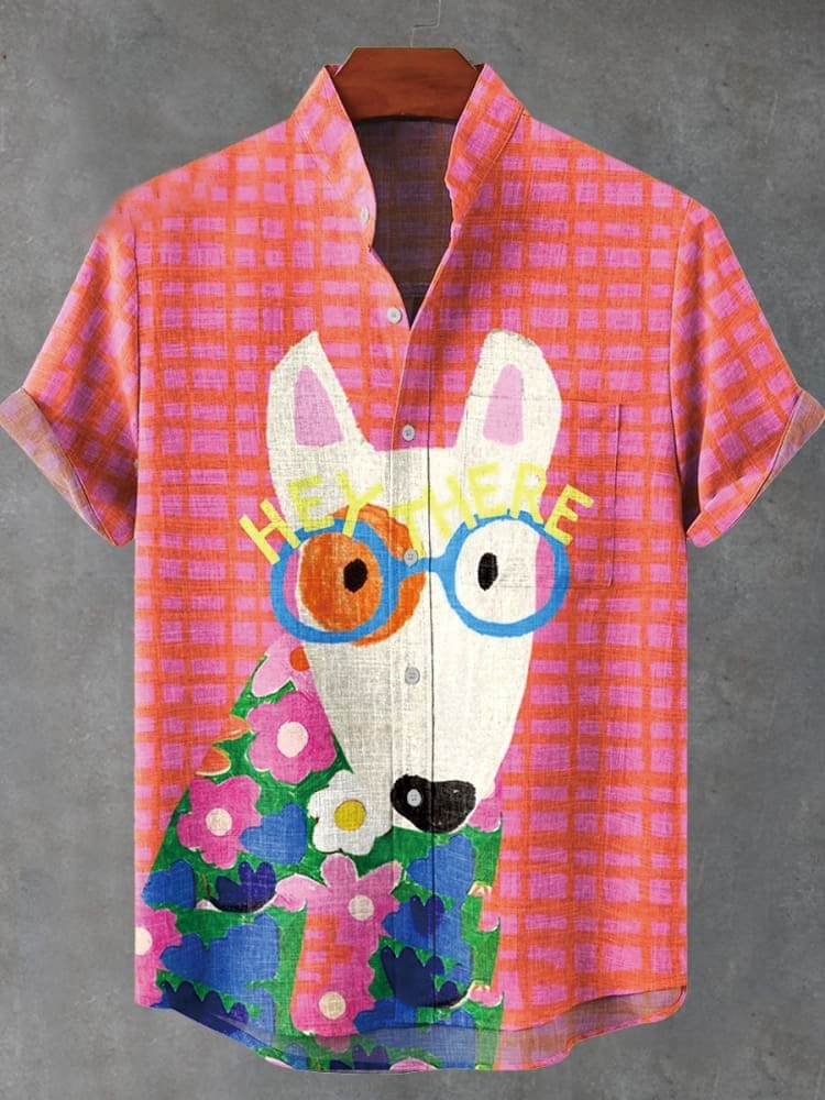 Women's Dog  Art Print Casual Cotton And Linen Shirt