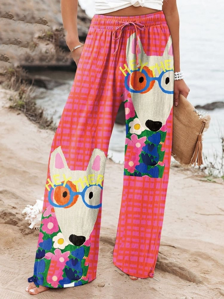 Women's Dog  Art Print Casual Cotton And Linen Shirt