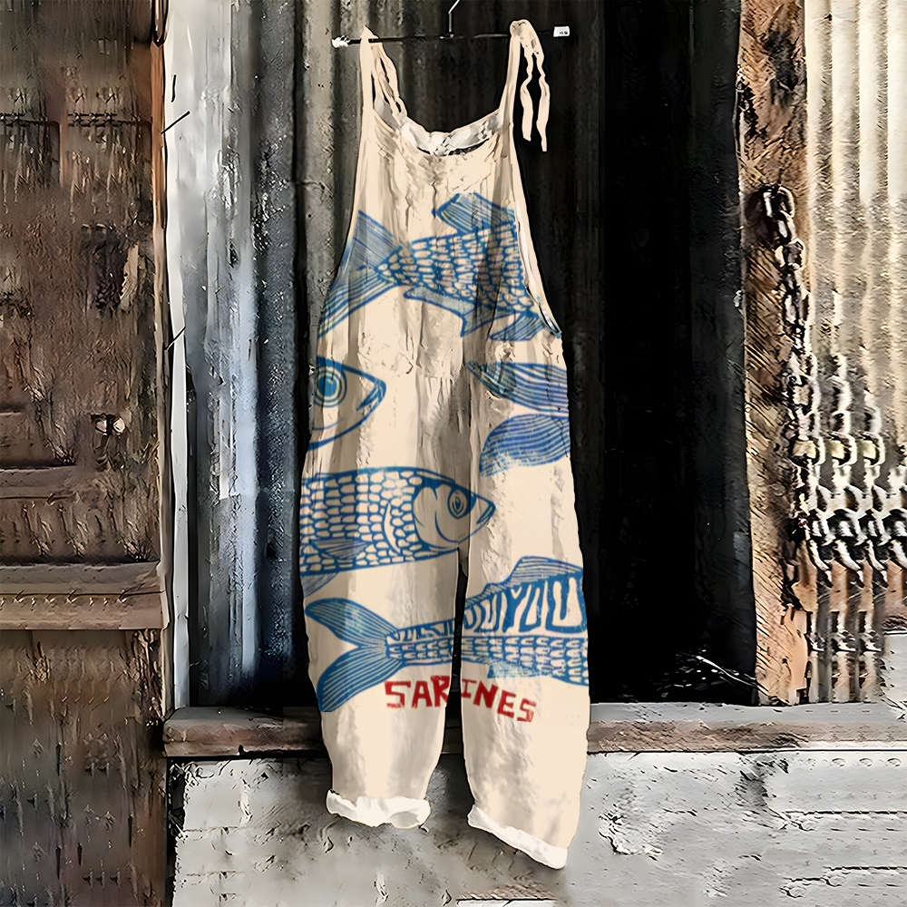 Women's Vintage Fish Sardines Art Print Flowy Clothes