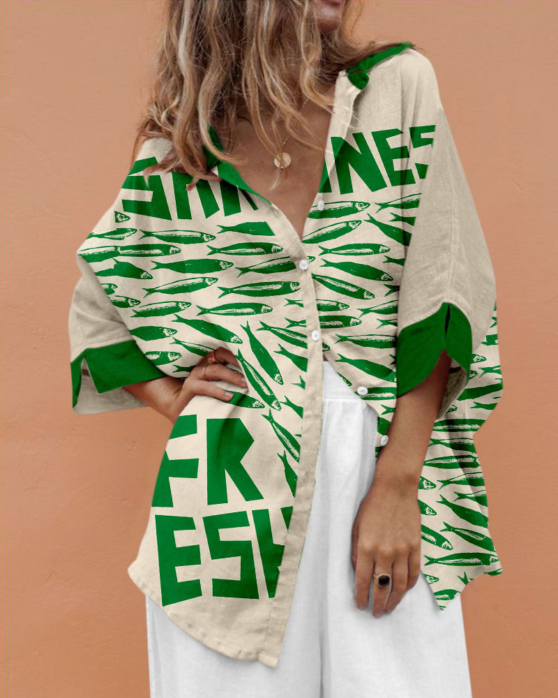 Vintage green sardine print shirt