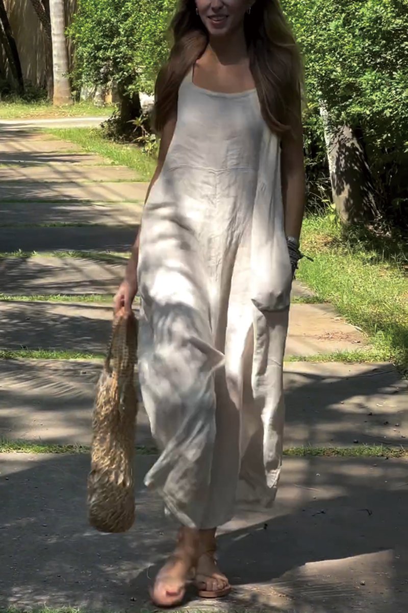 Solid Color Cotton and Linen Loose Jumpsuit
