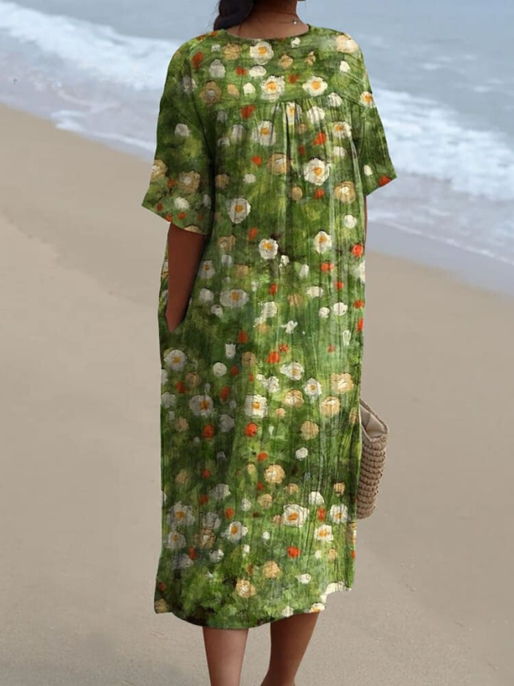 Women's Vintage Floral Art Print Casual Flowy Dress