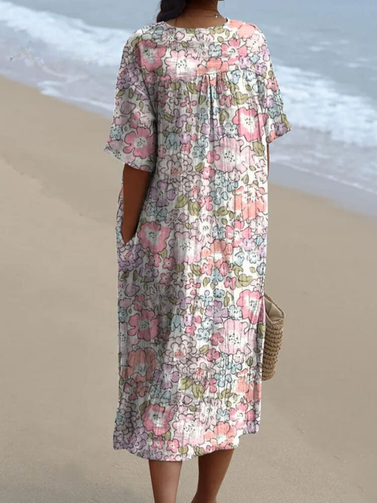 Women's Vintage Floral Art Print Casual Flowy Dress