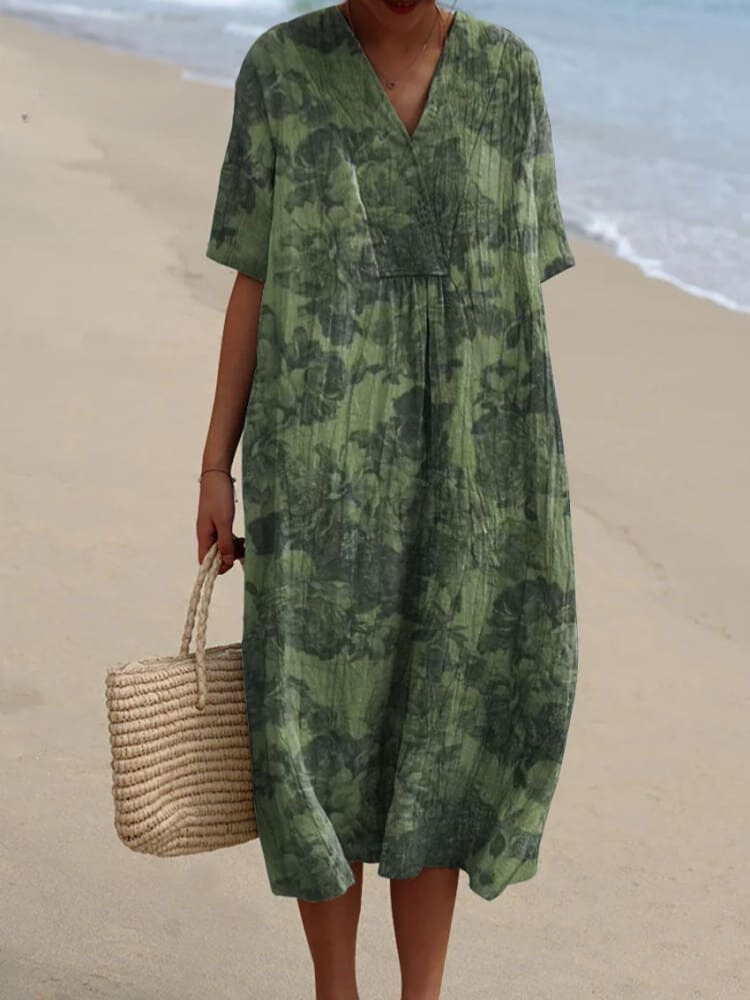 Women's Vintage Floral Art Print Casual Flowy Dress