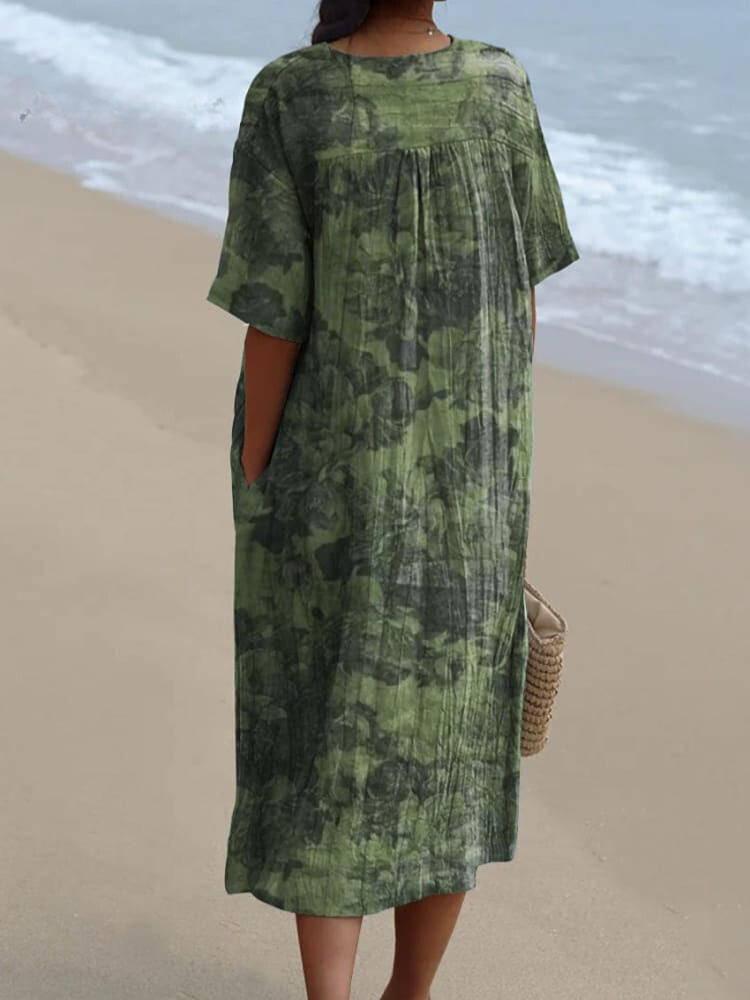 Women's Vintage Floral Art Print Casual Flowy Dress