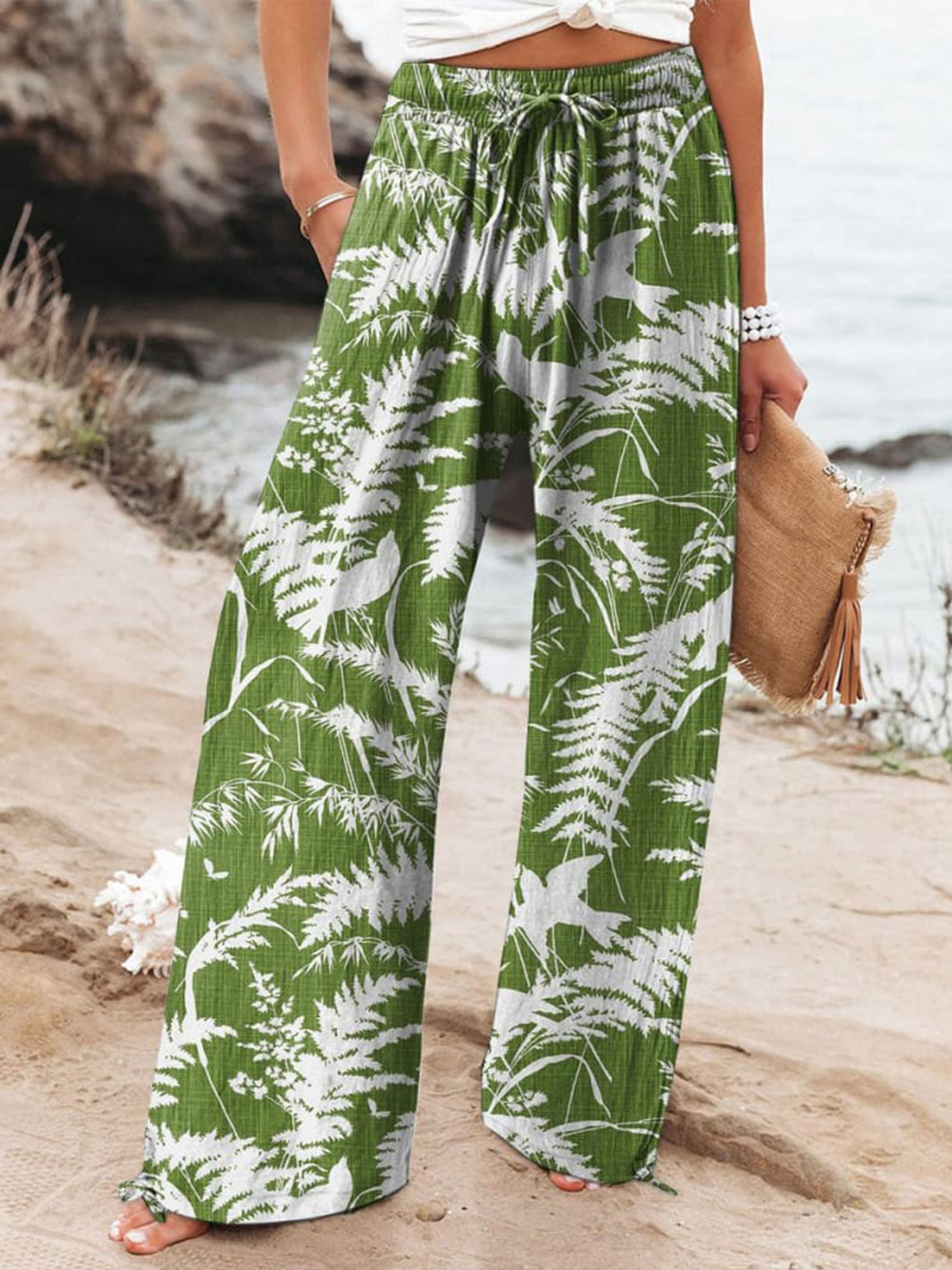 Women's  Floral  Art Printed Cotton And Linen Casual Pants