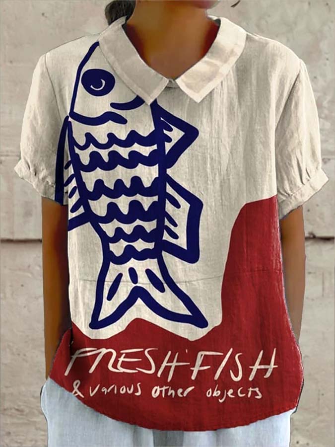 Women's Vintage Fish Art Print Flowy Dress