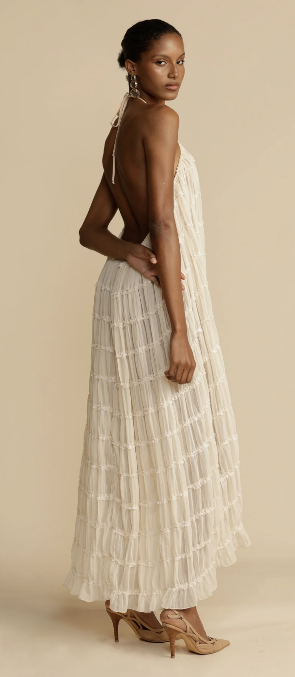 Versatility and Vintage Charm Pleated Drawstring Waist Tiered Maxi Skirt